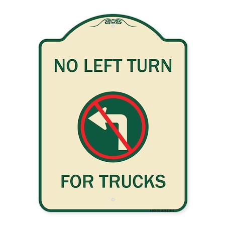 Signmission No Left Turn for Trucks W/ Graphic Heavy-Gauge Aluminum Architectural Sign, 24" x 18", TG-1824-23843 A-DES-TG-1824-23843